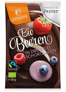 Bild von Bio Beeren-Mix in dreierlei Schokoladen, 50 g, Landgarten